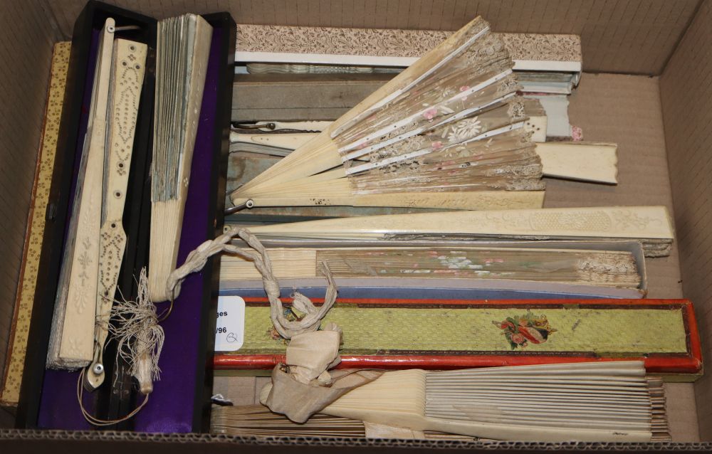 A collection of 19th/20th century bone and fabric fans,